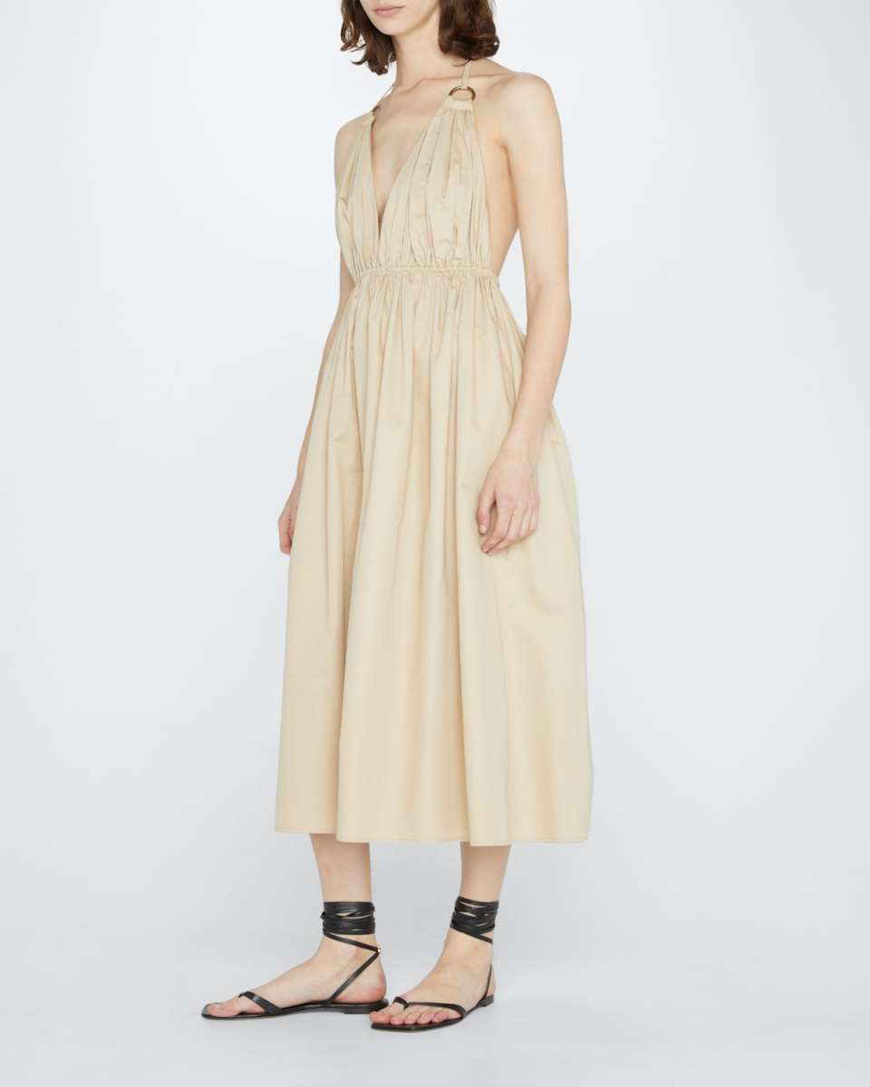 Helen Plunging Halter Cotton Midi Dress
